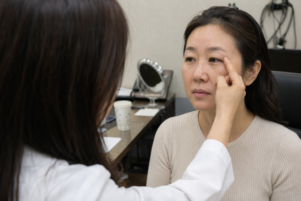 JW정원성형외과 성형외과 전문의가 눈재수술 상담을 진행하는 모습